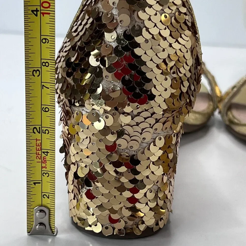Steve Madden Carrson Sandal Gold Sequin Ankle Strap Block Heel Women's US 6 M